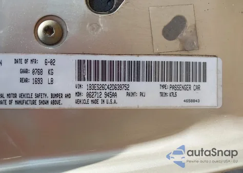 2002 Dodge Neon from USA, damaged, VIN 1B3ES26C42D639752